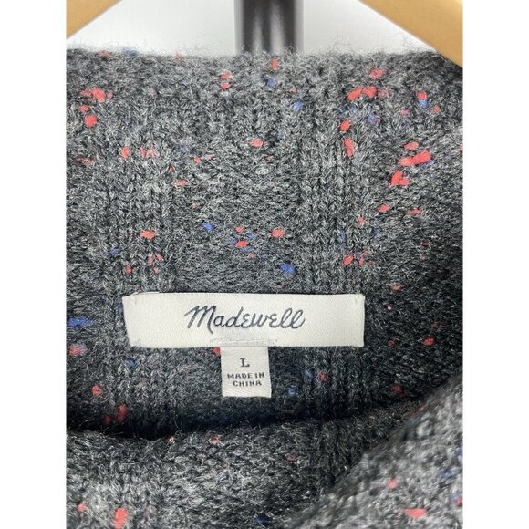 Madewell Women Grey Red Speckle Knit Mini Dress Large Ribbed Rolled Mock Neck - Picture 4 of 6